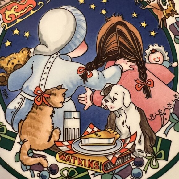 Vtg 1989 WATKINS Country Kids "Christmas Wish" Ceramic Recipe Pie Plate 10.75" D - Picture 5 of 14
